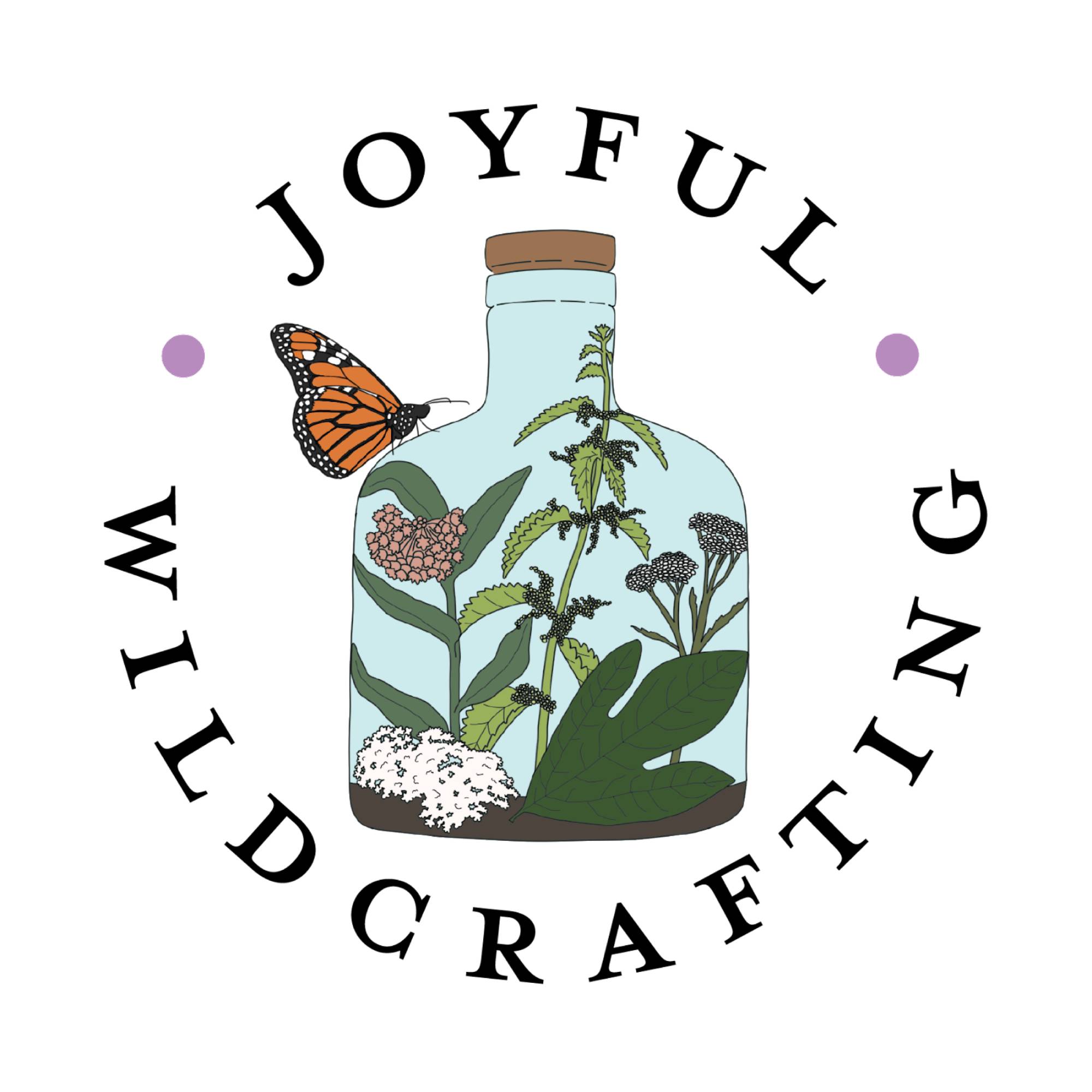 Joyful Wildcrafting Logo - Plants and butterfly